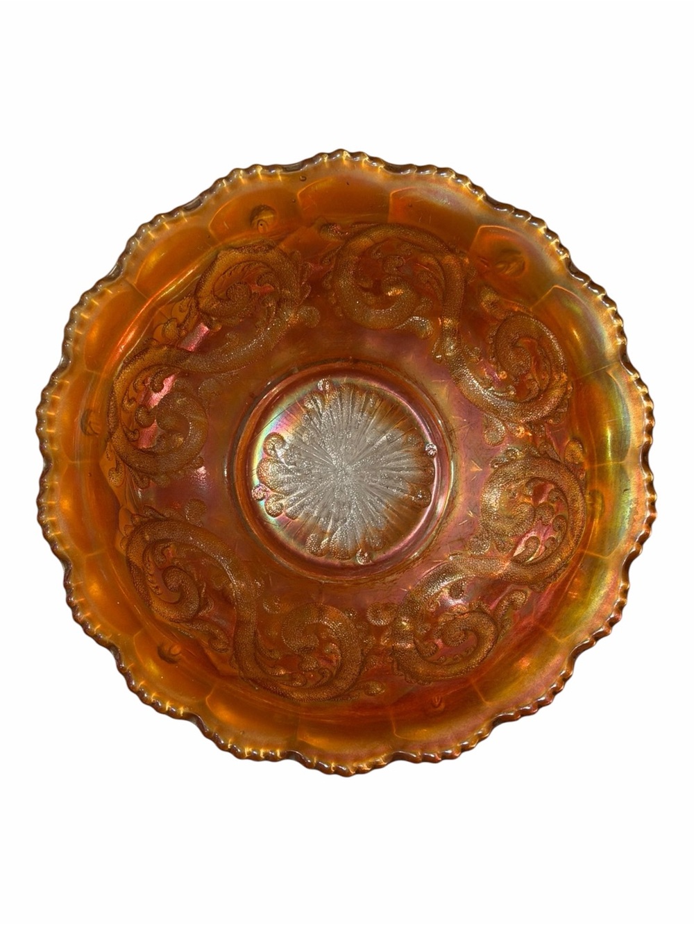 Antique Fenton Feathered Serpent Carnival Glass Deep Round Bowl Marigold - Picture 5 of 6